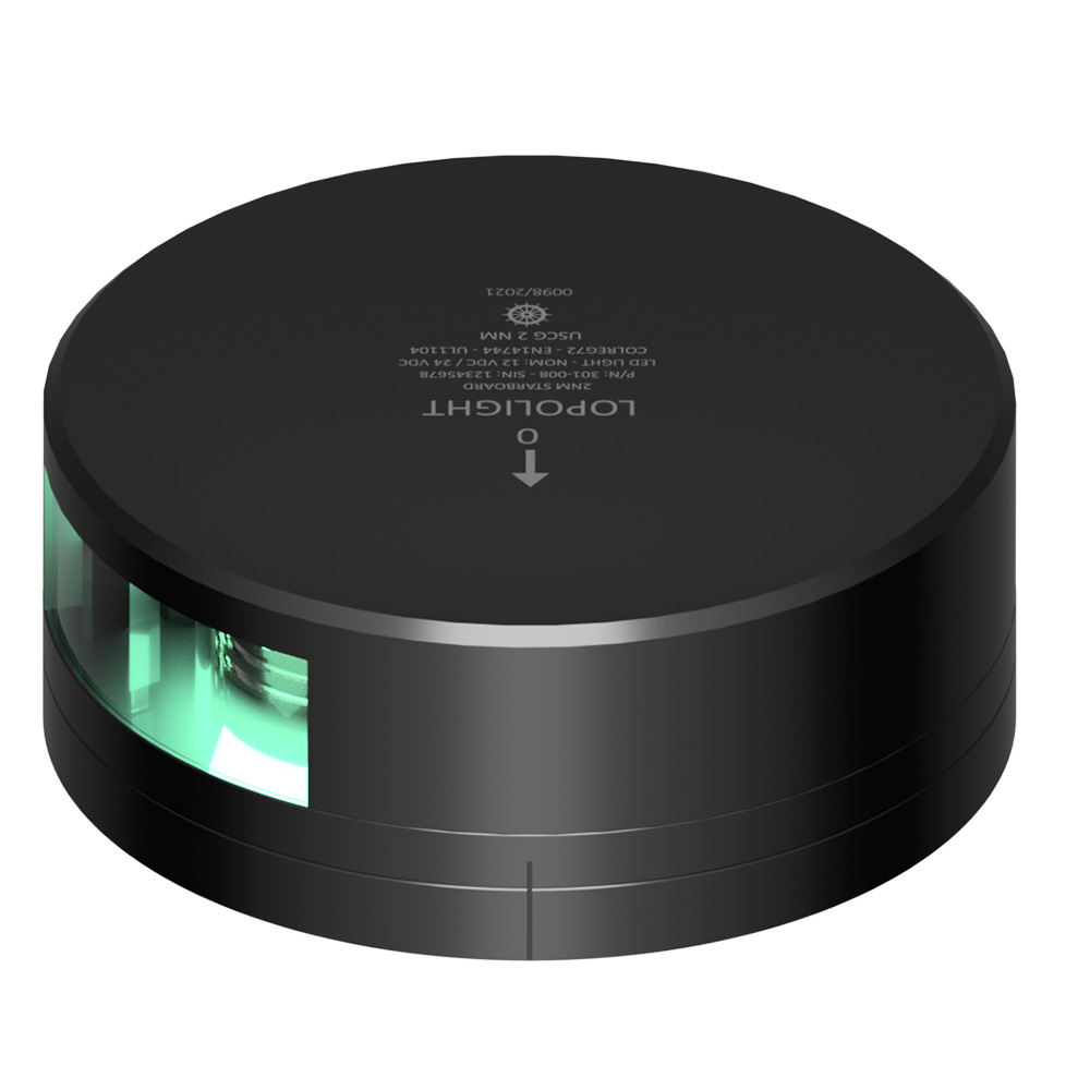 Lopolight Green Starboard Light - 2NM - Black Housing with FB Base